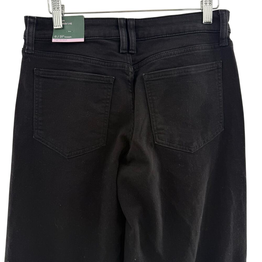 NWT Ultra Wide Leg Black High Stretch Indie Streetwear Jeans Deep Black Size 6 - Picture 4 of 11